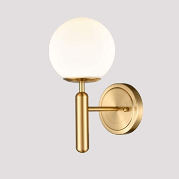 DIRYZON EUL Mid-Century Bedroom Sconce Globe Vanity Wall Light in Brass Finish