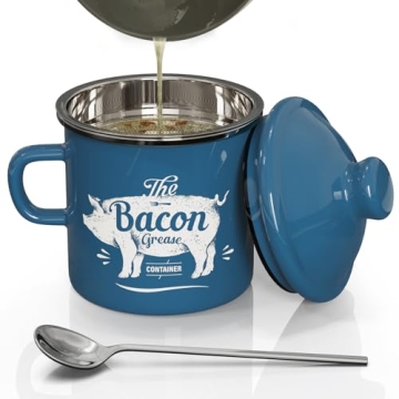 Mini Bacon Grease Container With Strainer - 15OZ Enamel Grease Saver, Farmhouse Bacon Grease Keeper ...