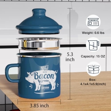 Mini Bacon Grease Container with Strainer - 15OZ Enamel