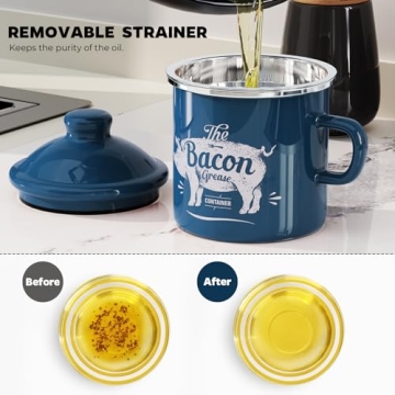 Mini Bacon Grease Container with Strainer - 15OZ Enamel