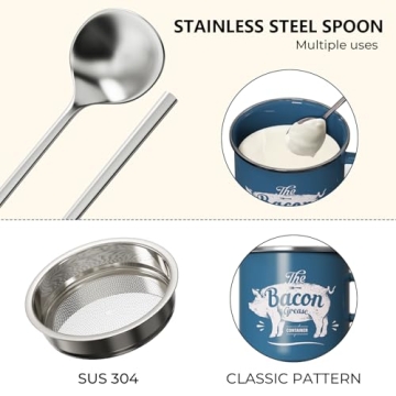 Mini Bacon Grease Container with Strainer - 15OZ Enamel