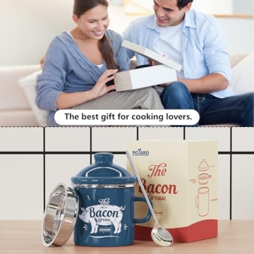 Mini Bacon Grease Container with Strainer - 15OZ Enamel