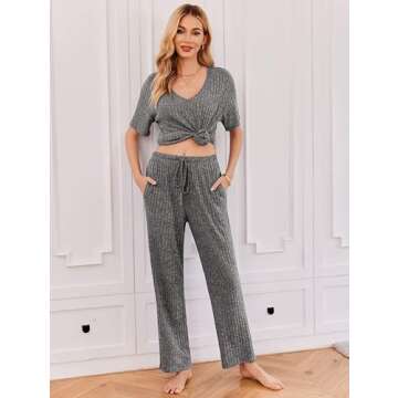 Ekouaer Lounge Sets for Women Comfortable Ribbed Pajama Set