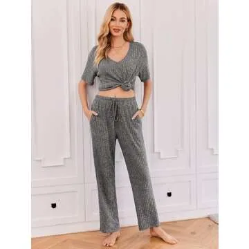 Ekouaer Lounge Sets for Women Comfortable Ribbed Pajama Set