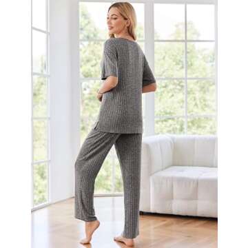 Ekouaer Lounge Sets for Women Comfortable Ribbed Pajama Set