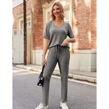 Ekouaer Lounge Sets for Women Comfortable Ribbed Pajama Set