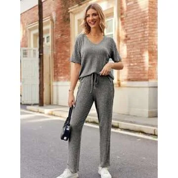 Ekouaer Lounge Sets for Women Comfortable Ribbed Pajama Set