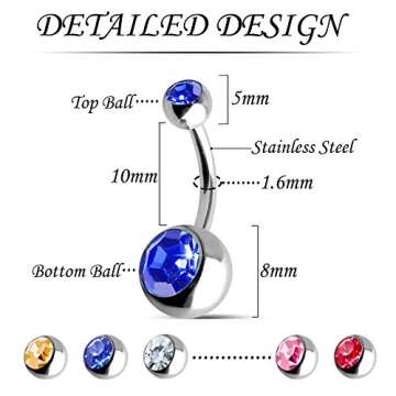 30 Colorful Belly Button Rings - OMAIGAR Surgical Steel Jewelry