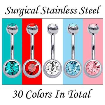 30 Colorful Belly Button Rings - OMAIGAR Surgical Steel Jewelry