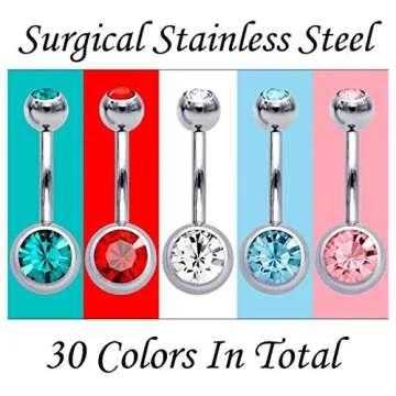 30 Colorful Belly Button Rings - OMAIGAR Surgical Steel Jewelry
