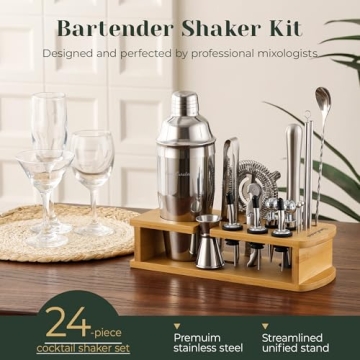 HomeCurated Cocktail Shaker Set - 24-Piece Bar Bartender Kit