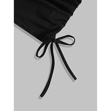 Floerns Women's Graphic Print Sleeveless Drawstring Ruched Crop Tank Top Black S