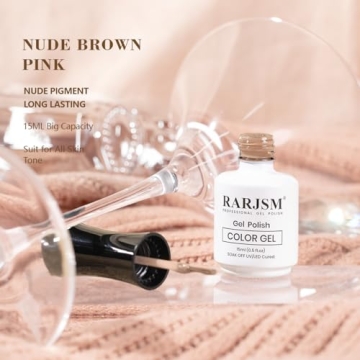 RARJSM Nude Gel Nail Polish Sheer Light Brown Pink Neutral Skin Tone Colors Jelly Transparent Nail Gel Polish 15ml Single Bottle Soak off UV LED Cured for Home Salon DIY French Manicure