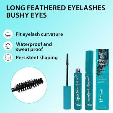 Thrive Mascara (Black 10.7g/0.38 OZ), Thrive Mascara Liquid Lash Extensions - Brynn Thick and Slender, Waterproof and Sweat Resistant