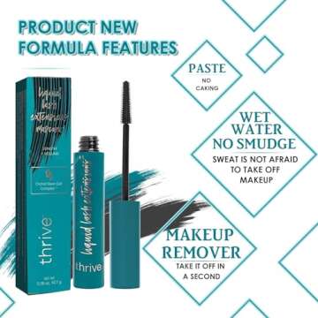 Thrive Mascara (Black 10.7g/0.38 OZ), Thrive Mascara Liquid Lash Extensions - Brynn Thick and Slender, Waterproof and Sweat Resistant