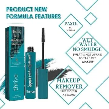 Thrive Mascara (Black 10.7g/0.38 OZ), Thrive Mascara Liquid Lash Extensions - Brynn Thick and Slender, Waterproof and Sweat Resistant