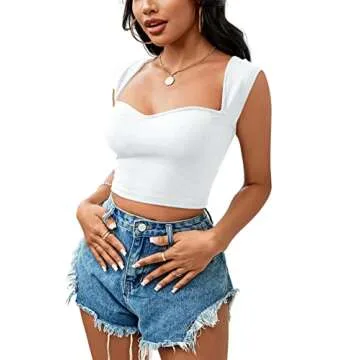 LYANER Women's Square Neck Ribbed Knit Sleeveless Slim Fit Solid Crop Top Shirt White Medium