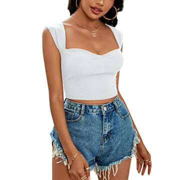 LYANER Women's Square Neck Ribbed Knit Sleeveless Slim Fit Solid Crop Top Shirt White Medium