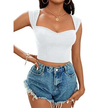 LYANER Women's Square Neck Ribbed Knit Sleeveless Slim Fit Solid Crop Top Shirt White Medium