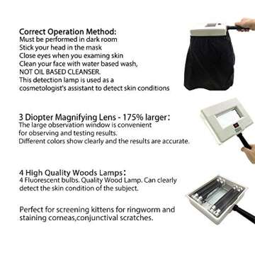 Eagou Diary Woods Lamp Skin Analyzer,Magnifying Handle Woods-Lamp,UV Light for Facial Skin Analyze Facial Detector with Black Shade Cloth
