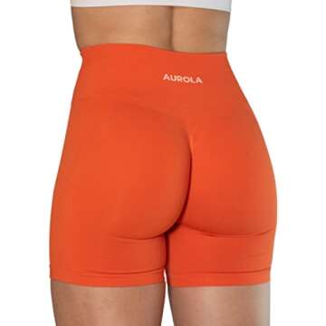 AUROLA Intensify Workout Shorts for Women Seamless Scrunch Short Gym Yoga Running Sport Active Exercise Fitness Shorts(S,Flame Orange)