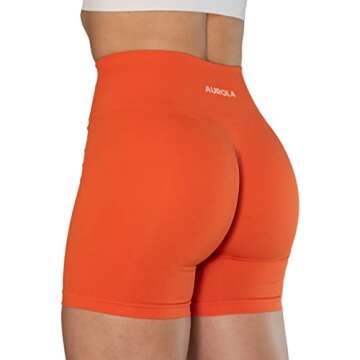AUROLA Intensify Workout Shorts for Women Seamless Scrunch Short Gym Yoga Running Sport Active Exercise Fitness Shorts(S,Flame Orange)