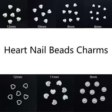 500 Pcs Creamy-White Pearls Heart Nail Charms Mixed Styles Flatback Heart Cute Assorted Pearls Heart...