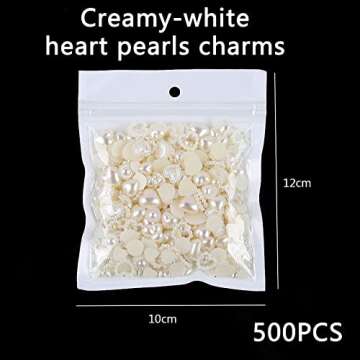 500 Pcs Creamy-White Heart Nail Charms for Art Lovers
