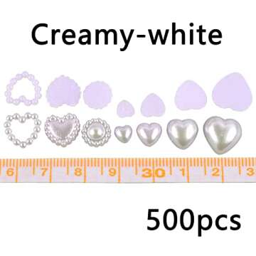 500 Pcs Creamy-White Heart Nail Charms for Art Lovers