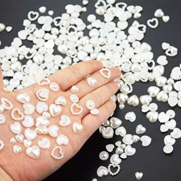 500 Pcs Creamy-White Heart Nail Charms for Art Lovers