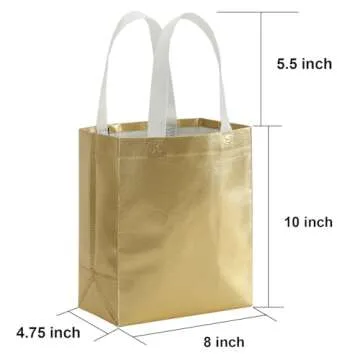 Tosnail 40 Pack 10 x 8 Inch Glossy Gold Reusable Grocery Bags Shopping Tote Bag with Handle Present ...
