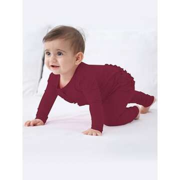GUISBY Baby Girl Pajamas, Comfy Rayon Long Sleeve with Double Zipper Sleepers Maroon 0-3 Months