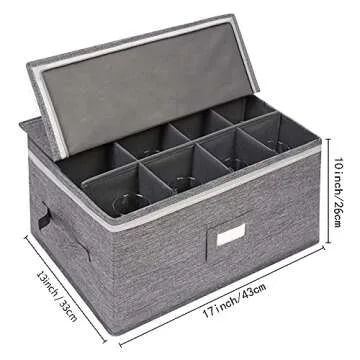 Stemware Storage Cases, Wine Glass Storage Box Containers for Glassware or Crystal, Holds 12 Red or White Wine Glasses, Hard Top and Sides (Grey)