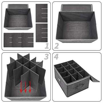 Stemware Storage Cases, Wine Glass Storage Box Containers for Glassware or Crystal, Holds 12 Red or White Wine Glasses, Hard Top and Sides (Grey)