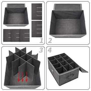 Stemware Storage Cases, Wine Glass Storage Box Containers for Glassware or Crystal, Holds 12 Red or White Wine Glasses, Hard Top and Sides (Grey)