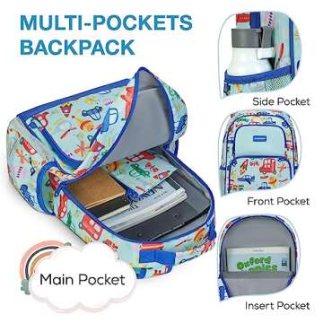 mommore Kids Backpack Set, Lightweight School Backpack for Kids Elementary Car Bookbag for Students with Chest Strap Water Resistant,3pcs blue