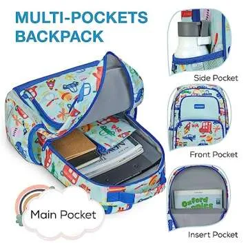 mommore Kids Backpack Set, Lightweight School Backpack for Kids Elementary Car Bookbag for Students with Chest Strap Water Resistant,3pcs blue