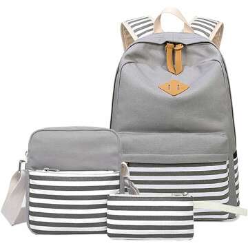 Cute Stripe Canvas Backpack for Teen Girls