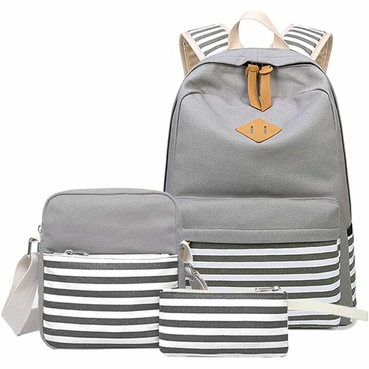 Cute Stripe Canvas Backpack for Teen Girls