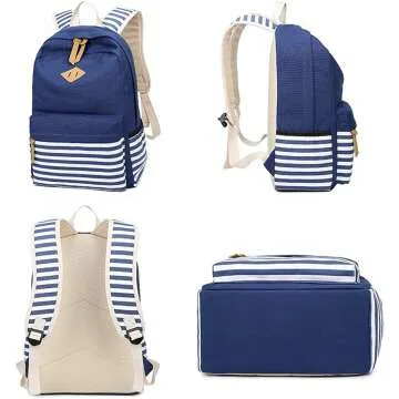 Cute Stripe Canvas Backpack for Teen Girls