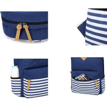 Cute Stripe Canvas Backpack for Teen Girls