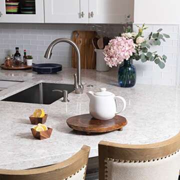 Lipper International 1210 Acacia Burl Finish Serving Board with Feet for Cheese, Crackers, and Hors D'oeuvres, Medium, 10" to 13" Diameter x 2"