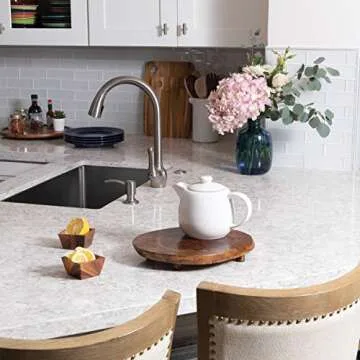 Lipper International 1210 Acacia Burl Finish Serving Board with Feet for Cheese, Crackers, and Hors D'oeuvres, Medium, 10" to 13" Diameter x 2"