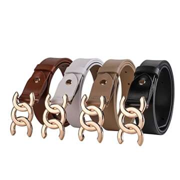 MoYoTo Women’s 2.8cm Wide Leather Belt Fashion Gold Buckle Belts for Jeans Dresses Ladies Waist Belt