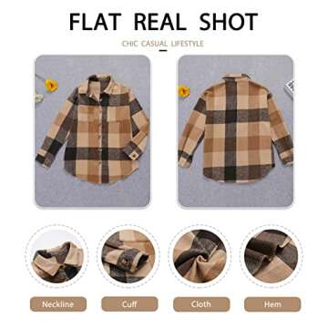 Stylish Plus Size Flannel Shirt Jacket with Pockets