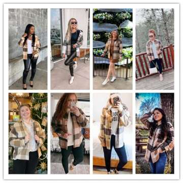 Stylish Plus Size Flannel Shirt Jacket with Pockets