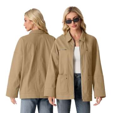 Lepunuo Womens Zip Up Military Safari Anorak Jackets Lightweight Cargo Utility Jackets Casual Spring Fall Jacket