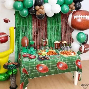KatchOn, Large 13x8 Feet Green and Brown Fringe Backdrop - Pack of 4 Football Streamers | Football Backdrop, Football Party Decorations | Football Party Backdrop, Football Birthday Party Decorations