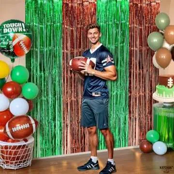 KatchOn, Large 13x8 Feet Green and Brown Fringe Backdrop - Pack of 4 Football Streamers | Football Backdrop, Football Party Decorations | Football Party Backdrop, Football Birthday Party Decorations