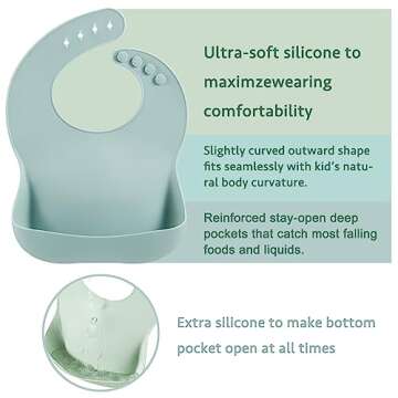 PandaEar 3 Pack Silicone Baby Bibs for Boys Girls| Waterproof Toddler Bibs| Adjustable Unisex Baby Bibs for Eating| BPA Free Soft Durable Silicone Bibs with Large Food Catcher